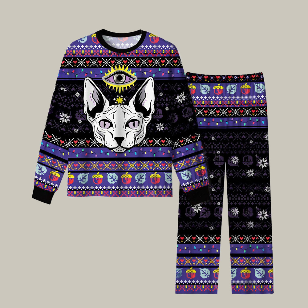 Mystical Cat Christmas Pajamas Fantasy Themed Christmas Gifts For Tarot Readers