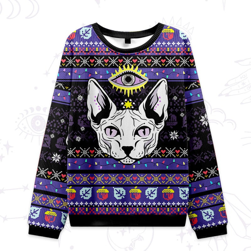 Mystical Cat Ugly Christmas Sweater Funny Xmas Apparel Gifts For Cat Lovers