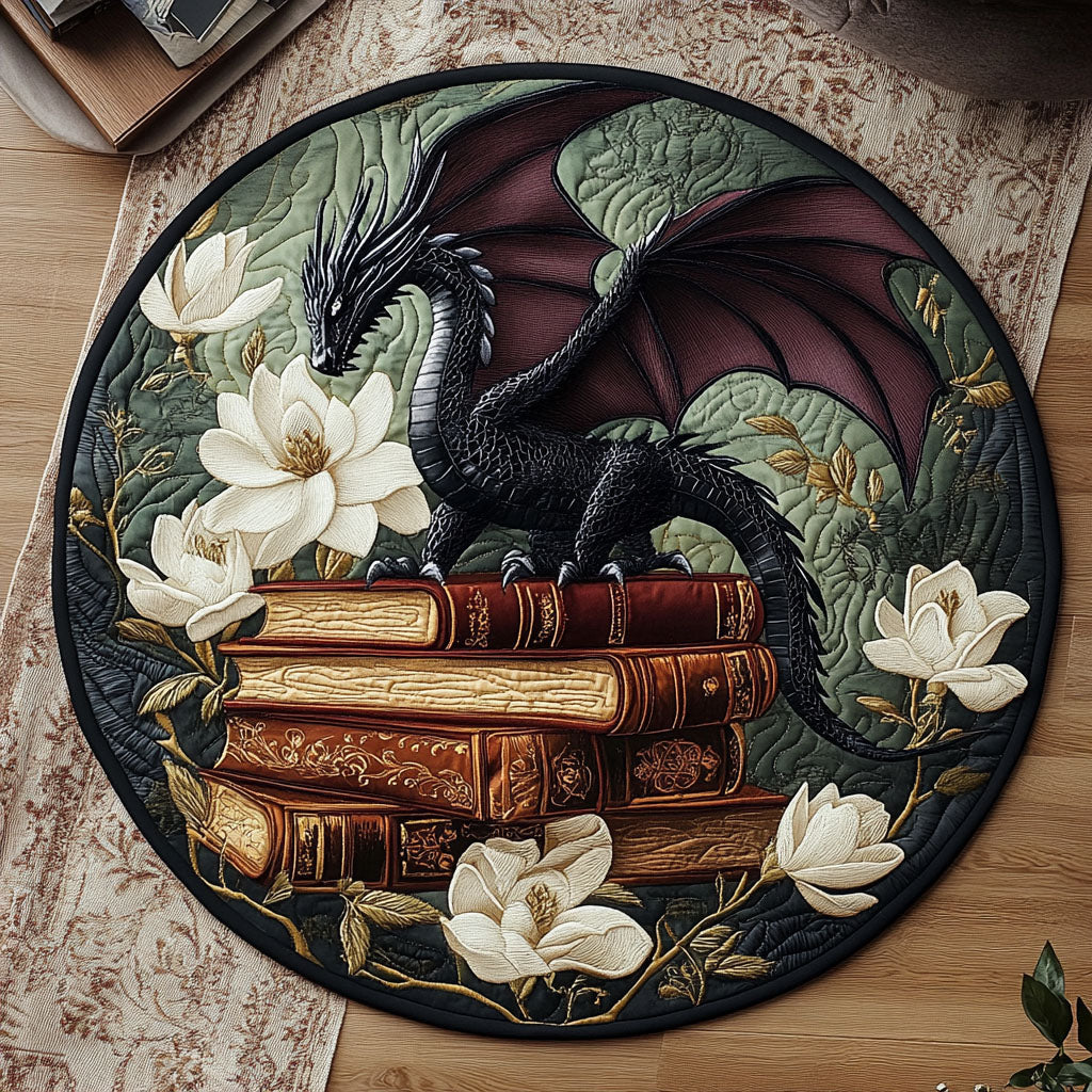 Mystical Dragon Quilted Round Mat Outdoor Decor Great Dragonfly Lover Gifts