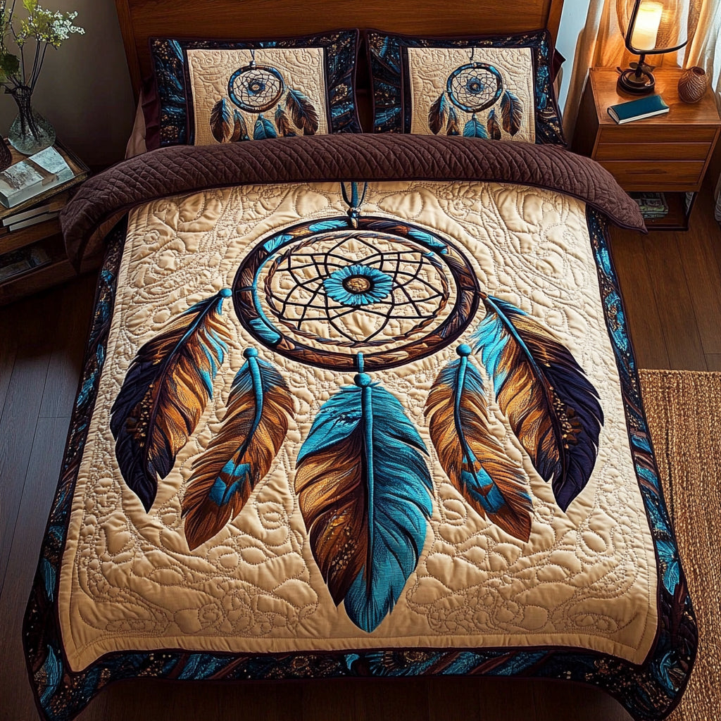 Mystical Feather Quilted Bedding Set Boho Spiritual Bedroom Decor Gift For Boho Lovers