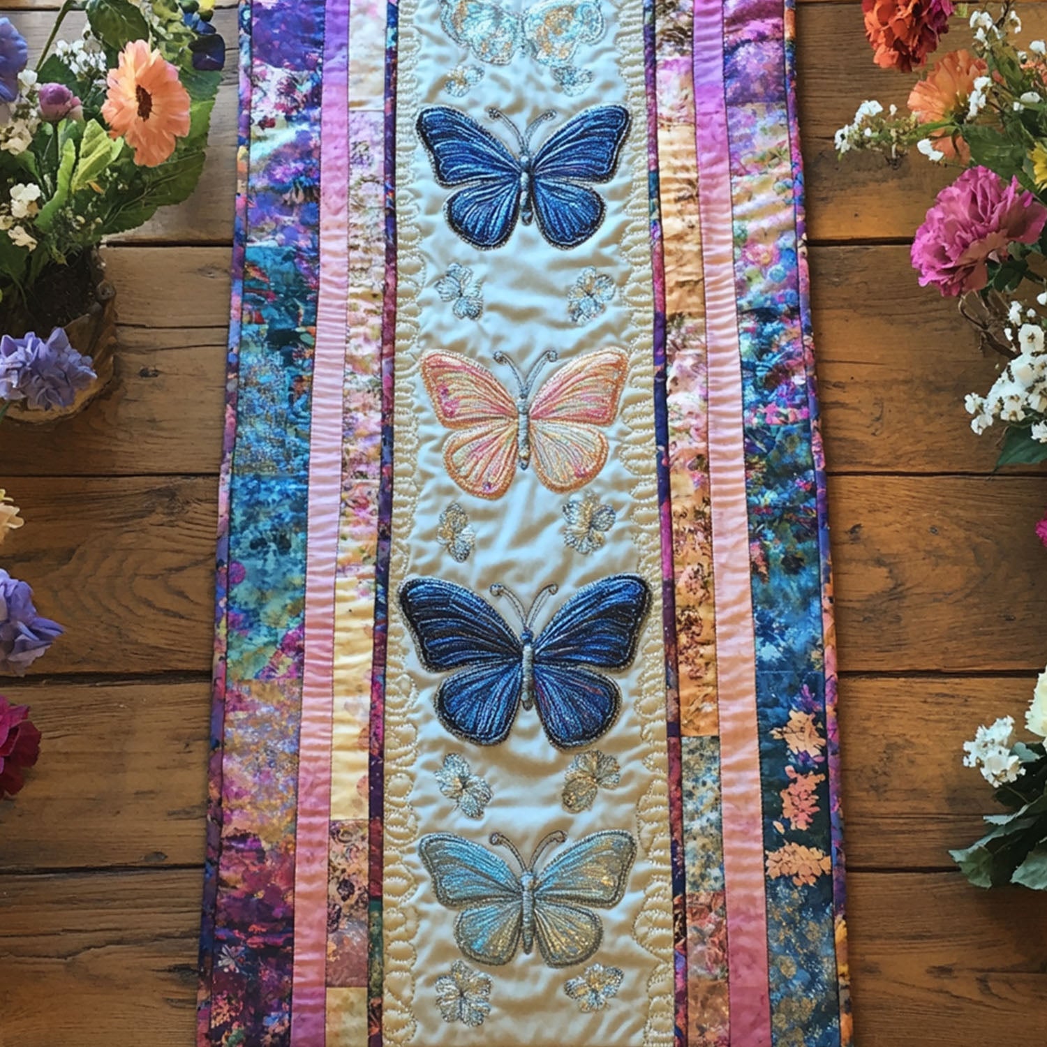 Mystical Flutter Quilted Table Runner Dining Room Table Decor Gift For Butterfly Lover
