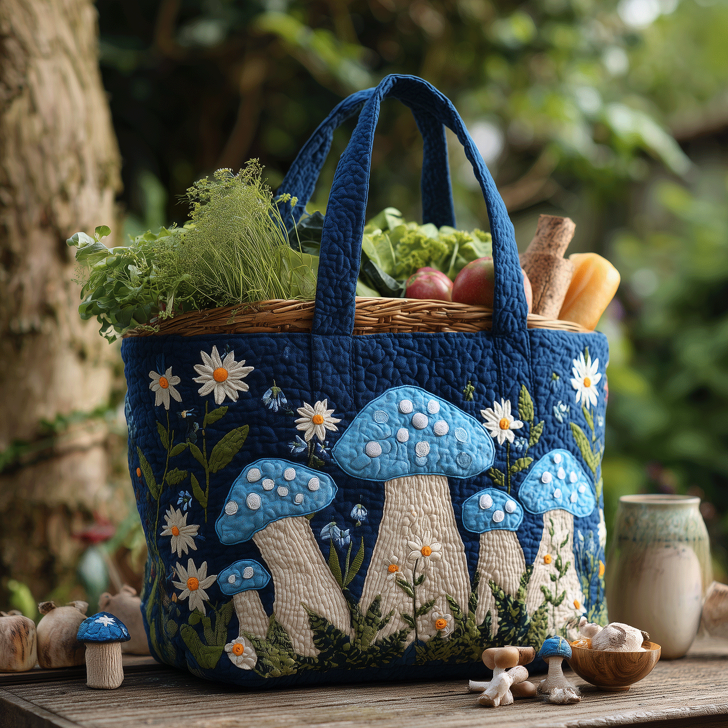 Mystical Mushroom Quilted Tote Bag Unique Mushroom Gifts