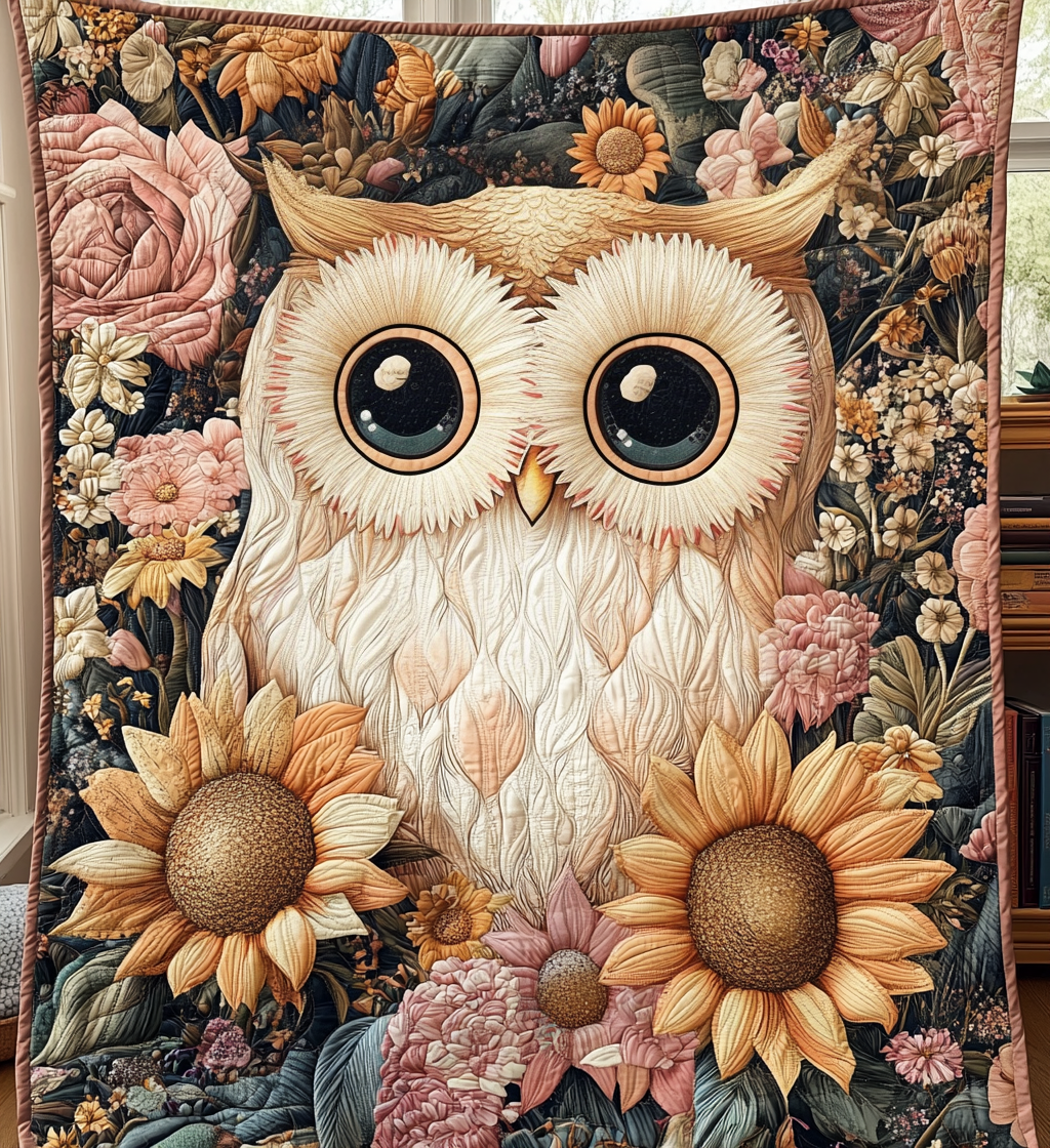 Mystical Owl Garden Quilted Blanket Gift For Owl Lover