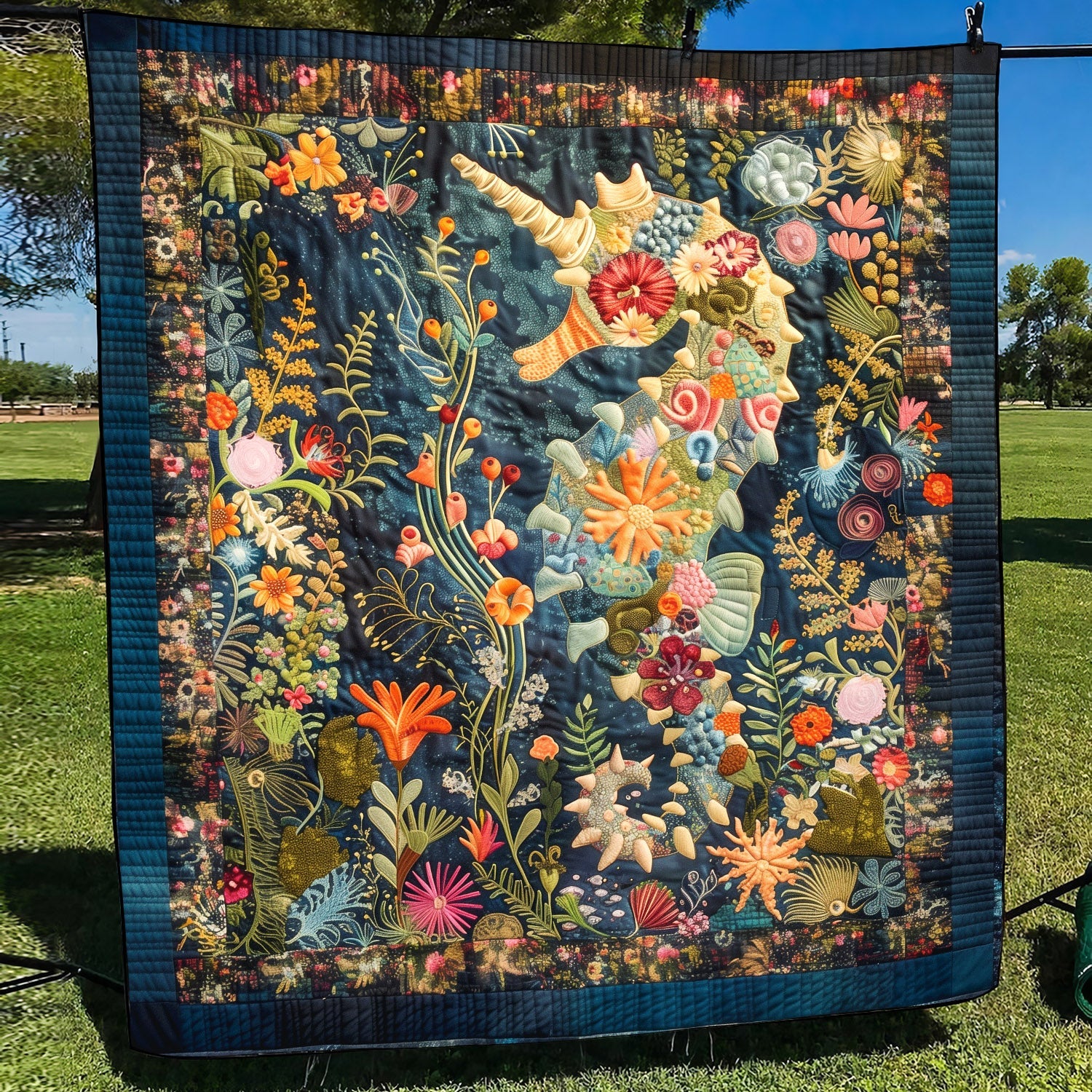 Mystical Seahorse Quilted Blanket For Christmas Gifts
