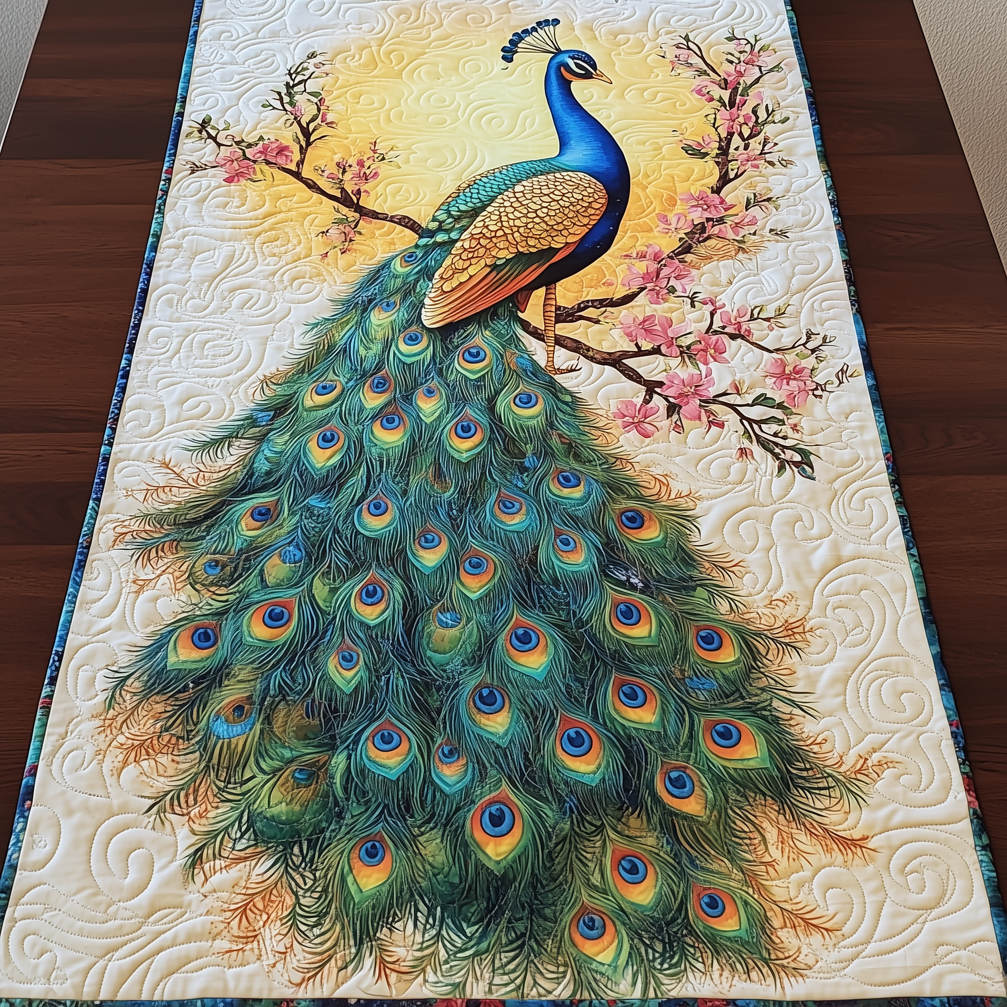 Mystical Twilight Peacock Quilted Table RunnerHoliday Dining Table Runner Xmas Unique Peacock Themed Gifts