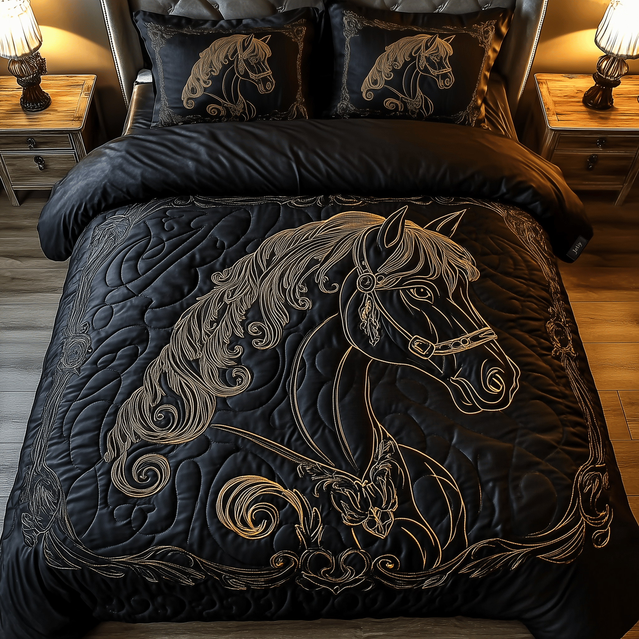 Mystique Black Horse Quilted Bedding Set Christmas Bedding Set Gifts For Couples Who Have Everything