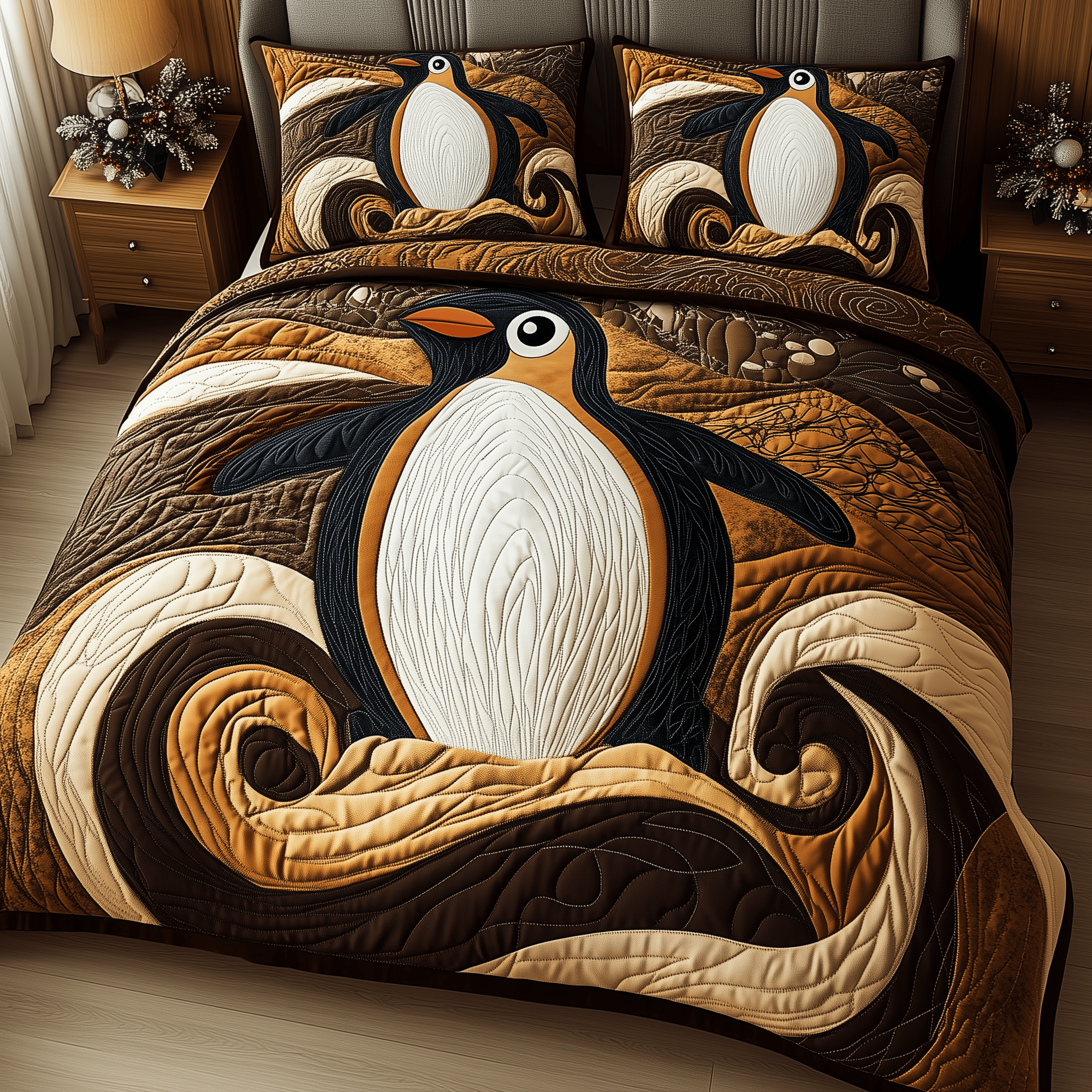 Mystique Penguin Quilted Bedding Set Christmas Penguin Presents For Her