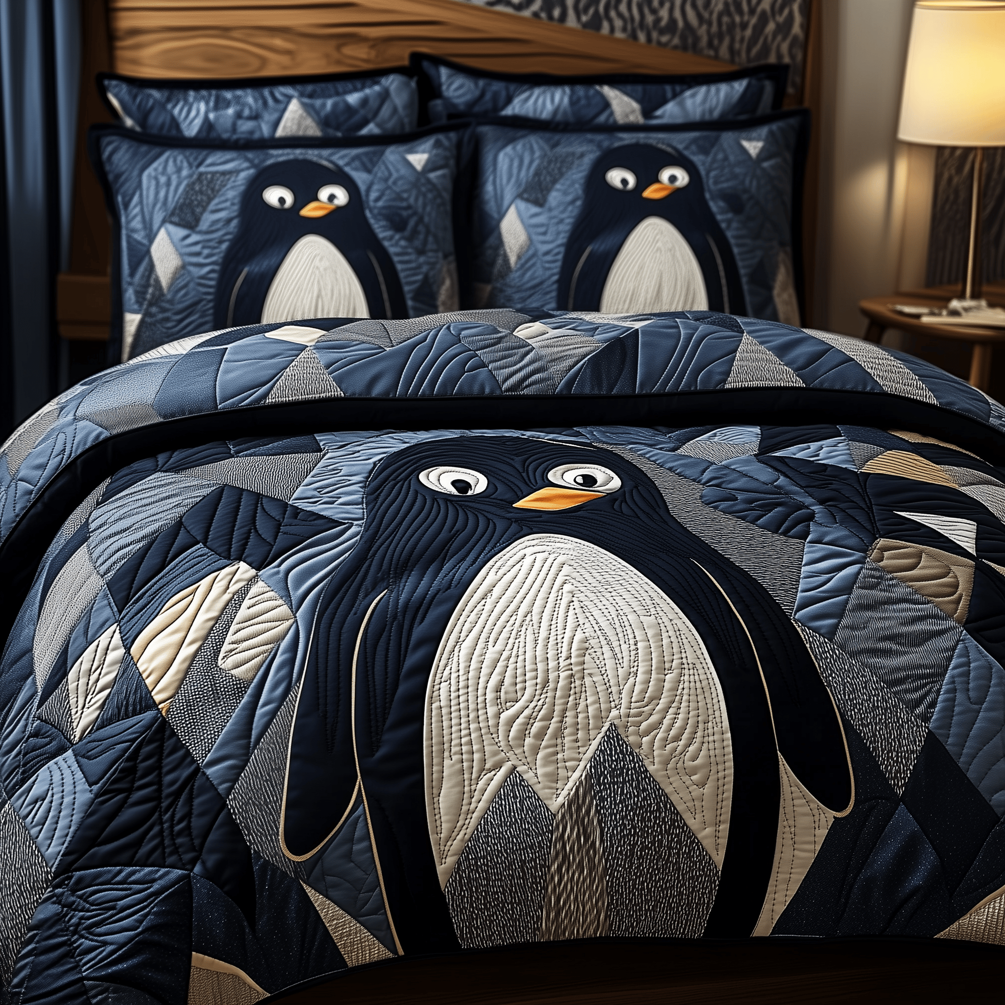 Mystique Penguin Quilted Bedding Set Unique Gift For Penguin Lover
