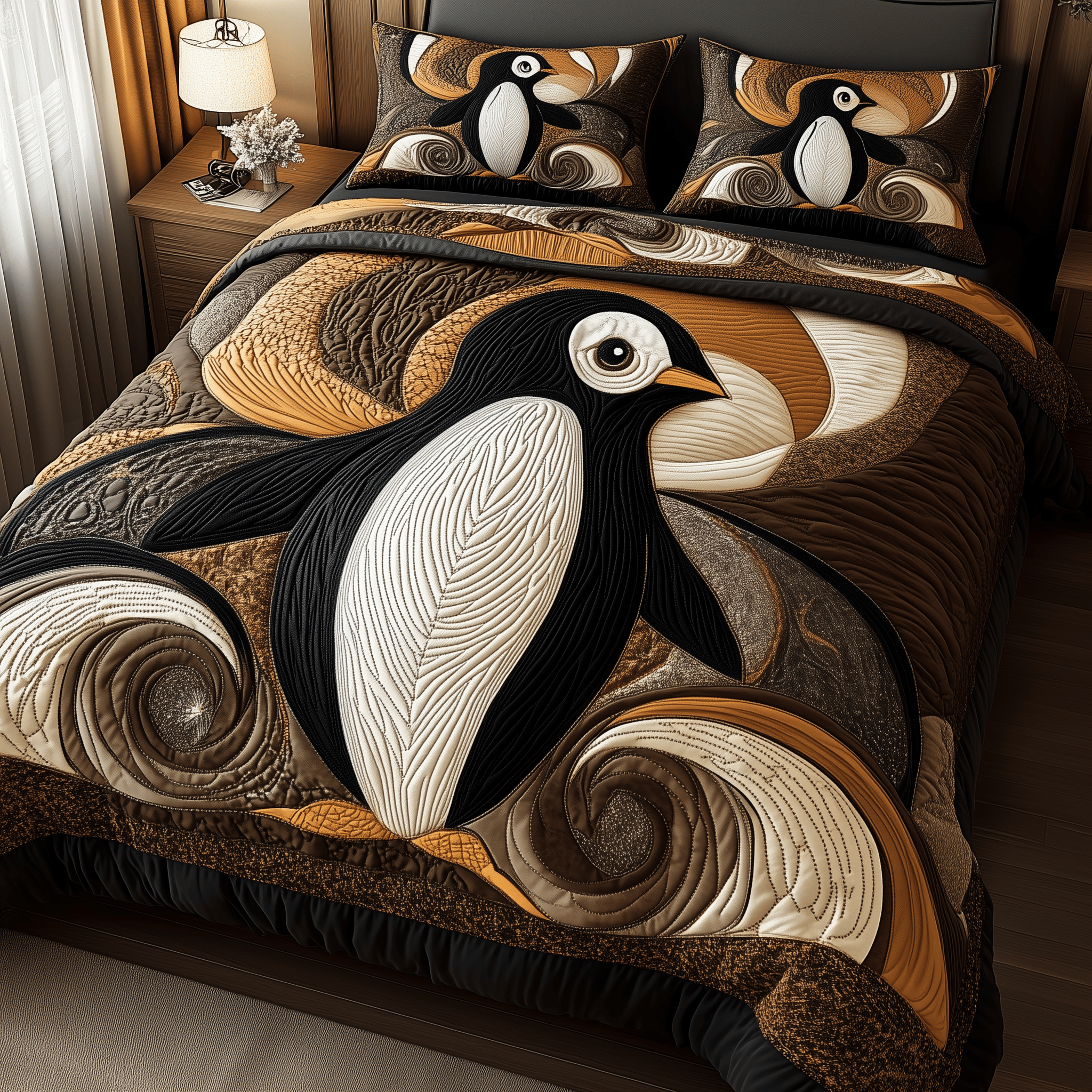 Mystique Penguin Quilted Bedding Set Xmas Penguin Themed Gifts