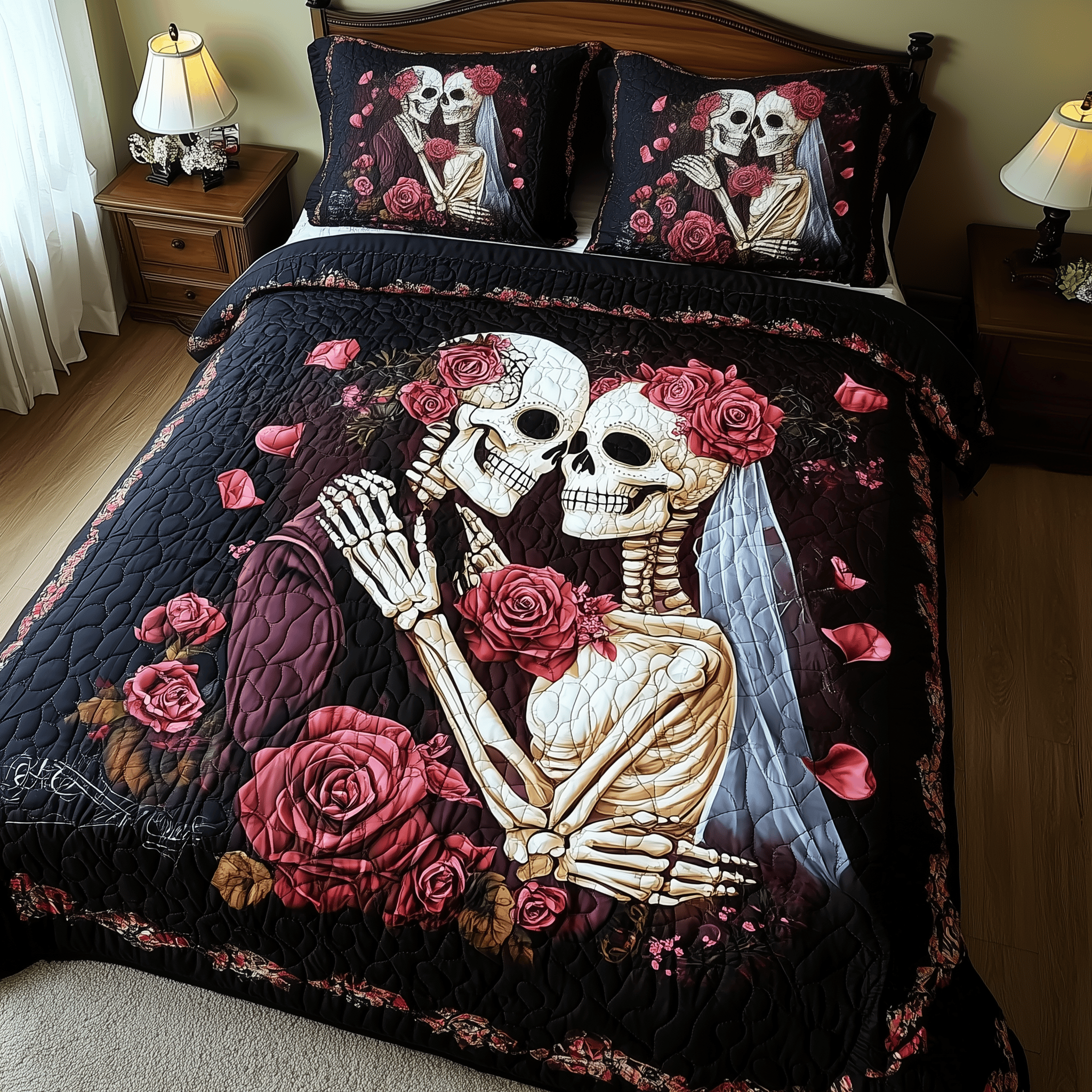 Mystique Skull Couple Quilted Bedding Set Christmas Bedding Set Best Gifts For Couples Who Have Everything