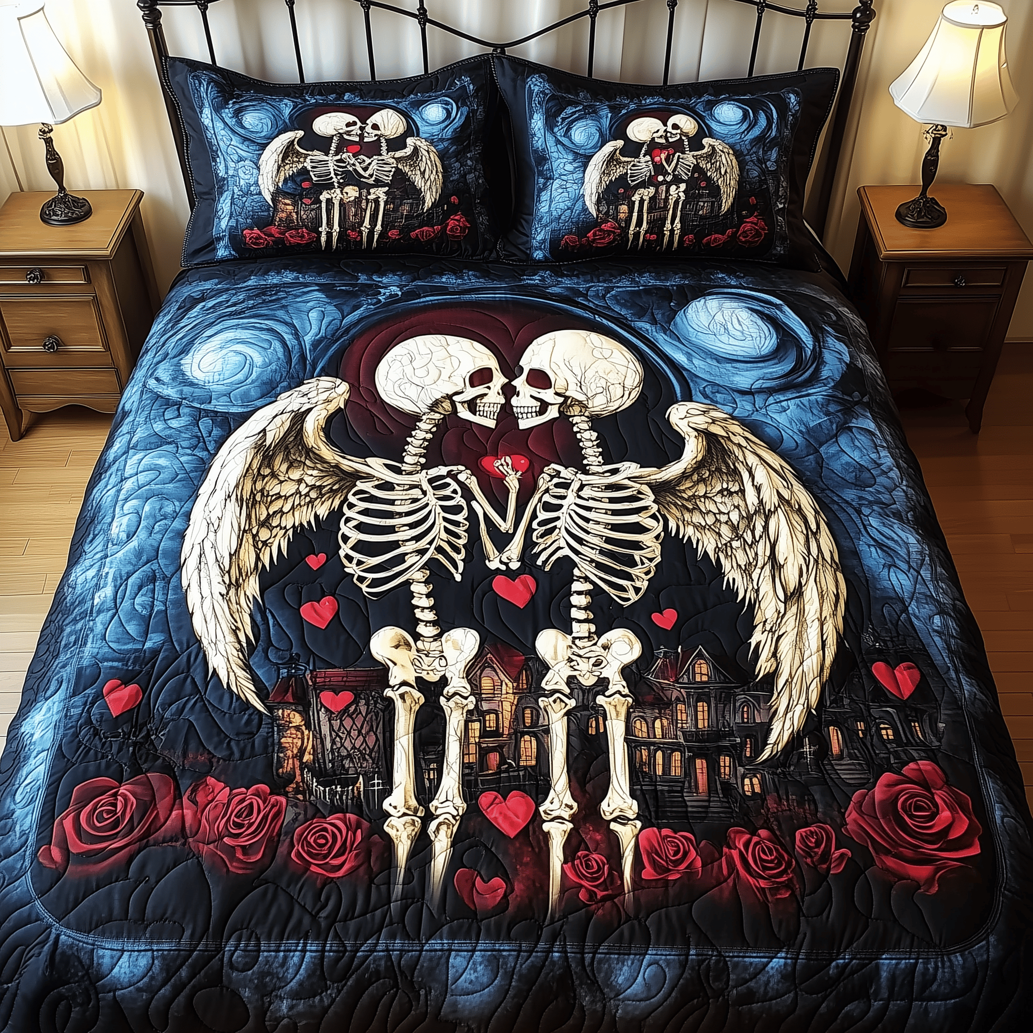 Mystique Skull Couple Quilted Bedding Set Christmas Bedding Set Cool Gifts For Couples Who Have Everything