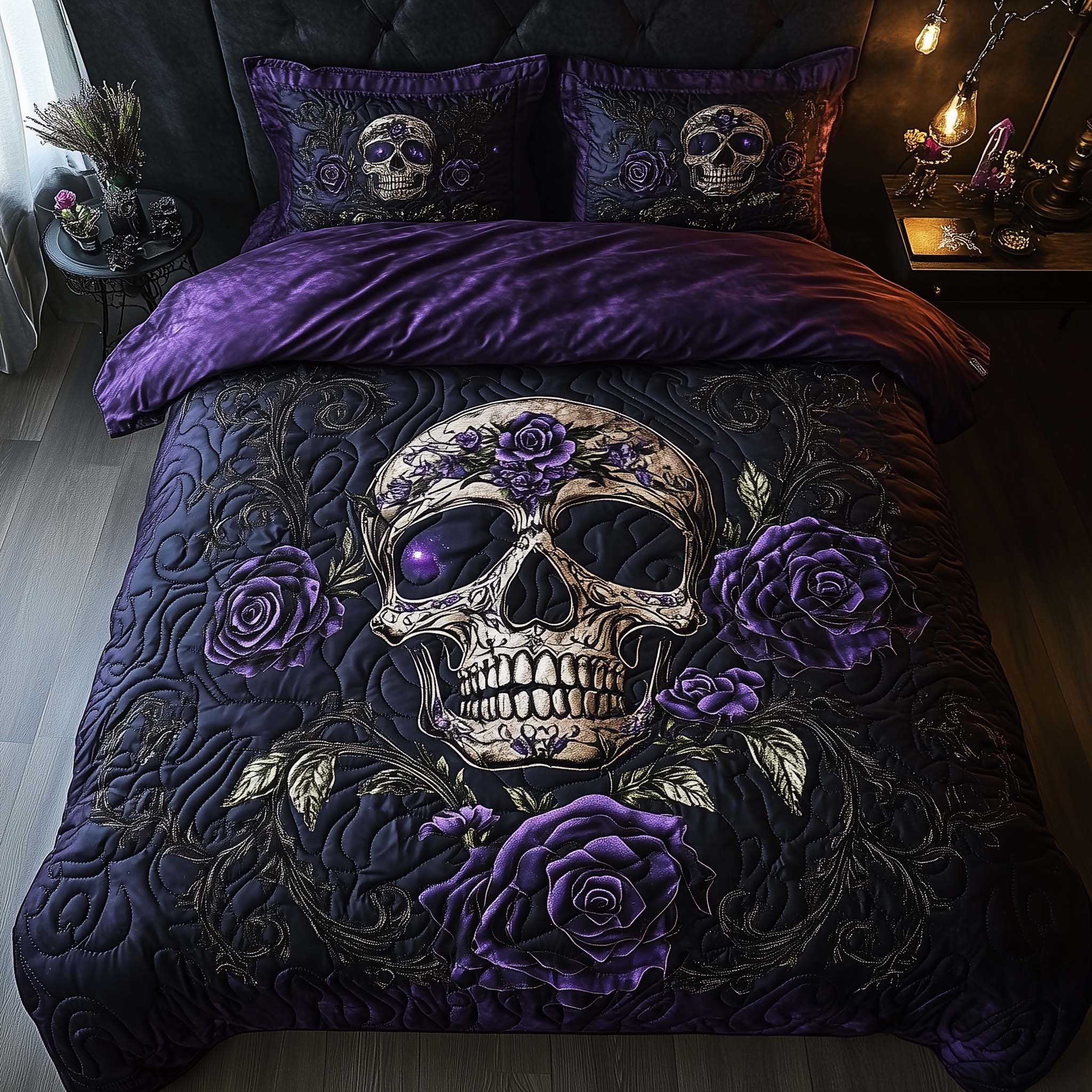 Mystique Solo Skull Quilted Bedding Set Gothic Bedroom Decor Best Gift For Skull Lovers