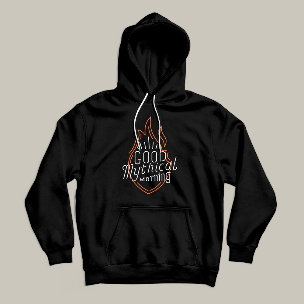 Mythical Store Merch Neon Sign Hoodie Bonfire Pattern Good Mythical Morning Hoodie Presents