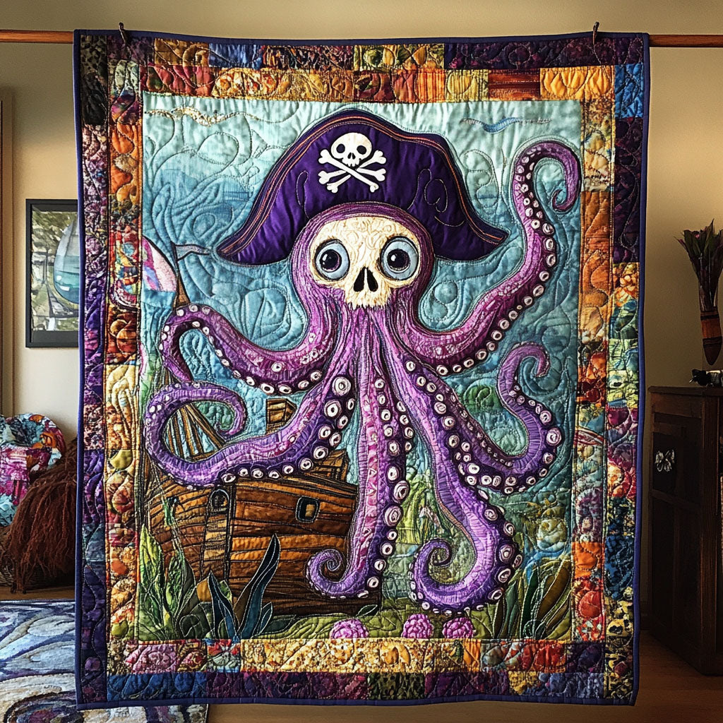 Mythical Waters Quilted Blanket Cute Throw Blanket Octopus Gifts For Men