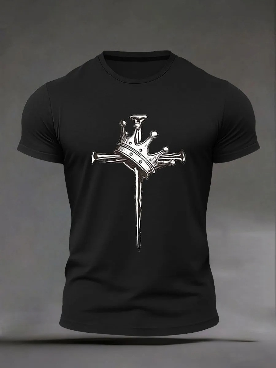 Nail Cross Crown T-Shirt Jesus King Of Kings Christian Faith Apparel Trending Gift For Believers