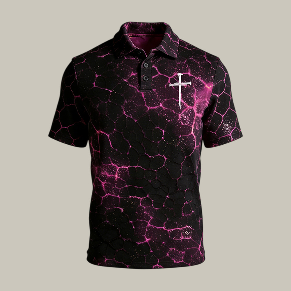 Nail Cross Faith Polo Shirt Crack Earth Pattern God Is Good Shirt Best Gift For Christians