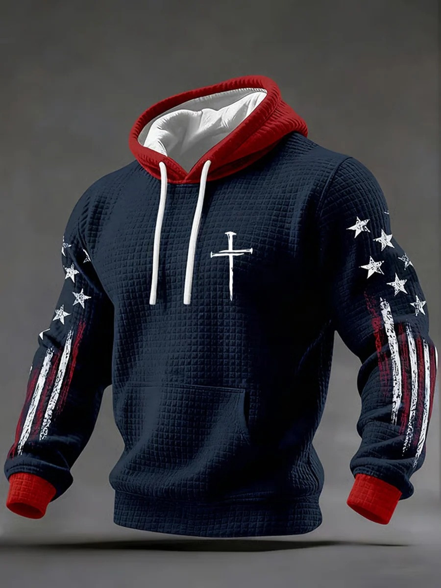 Nail Cross Patriot Waffle Hoodie Men Christian American Apparel Hoodies Best Gift Ideas
