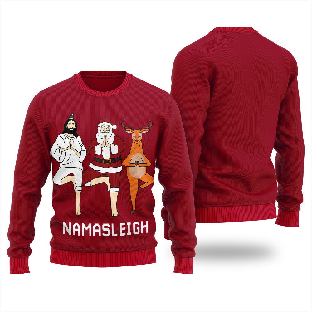 Namasleigh Yoga Womens Ugly Christmas Sweater Perfect Merch Gift for the Christmas Season