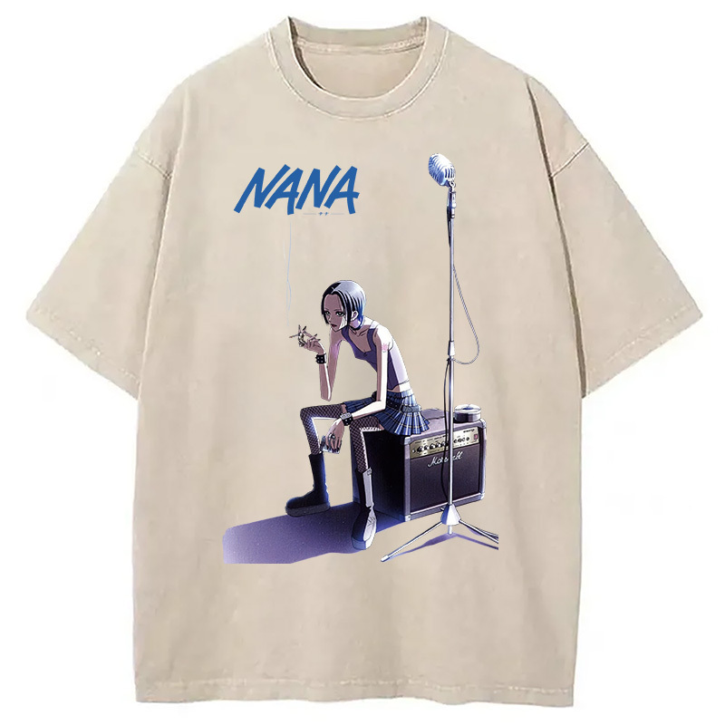 Nana Smoking Girl Washed T-Shirt Unisex Streetwear Graphic Style Gifts For Her