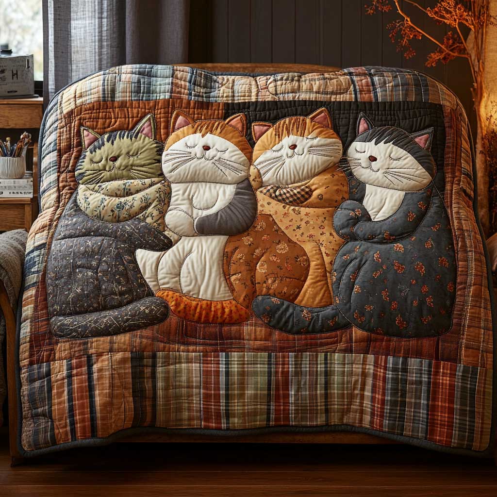Napping Cat Family Quilt Blanket Autumn Throw Blanket Cute Present Ideas For Cat Lovers