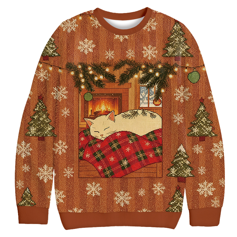 Napping Cat Funny Christmas Ugly Sweatshirt Holiday Joke Gift Idea