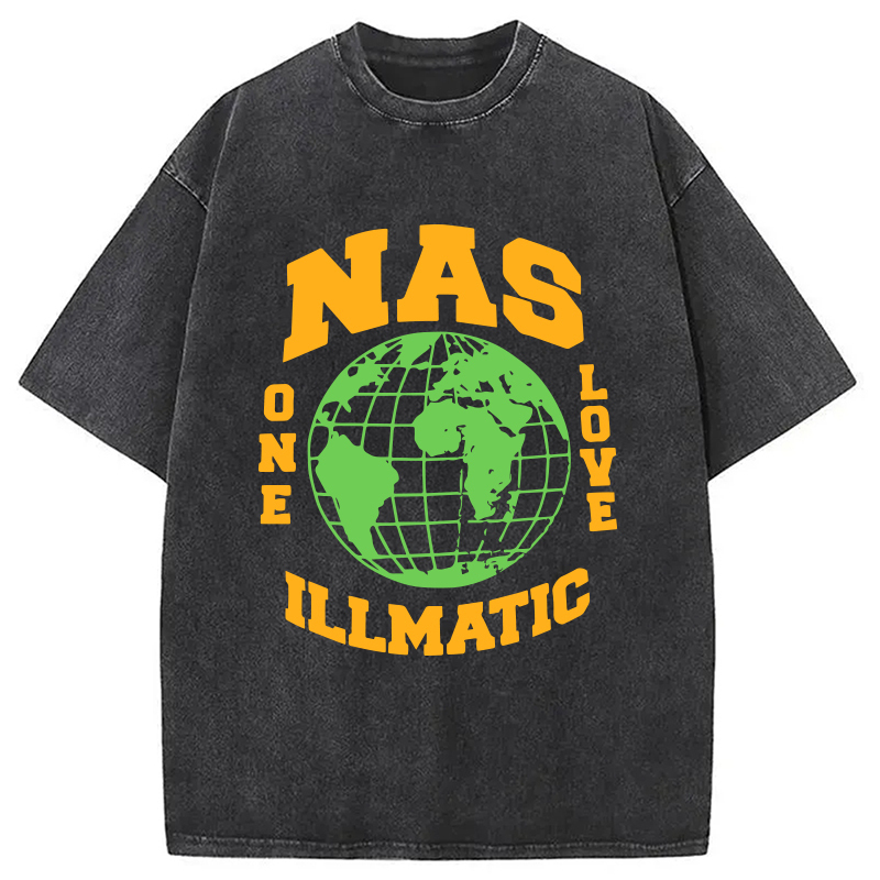 NAS ONE LOVE ILLMATIC Washed T-Shirt Unique Aesthetic Fashion Tee Gifts For BFF