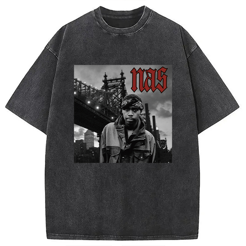 Nas Queensbridge 90s Rapper Hiphop Washed T-Shirt Cool Urban Street Style Shirt Gifts For Sister