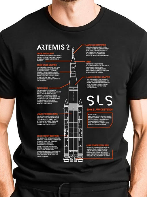 NASA Artemis 2 Mission T-Shirt SLS Rocket Diagram Clothes Gift For Aspiring Pilot