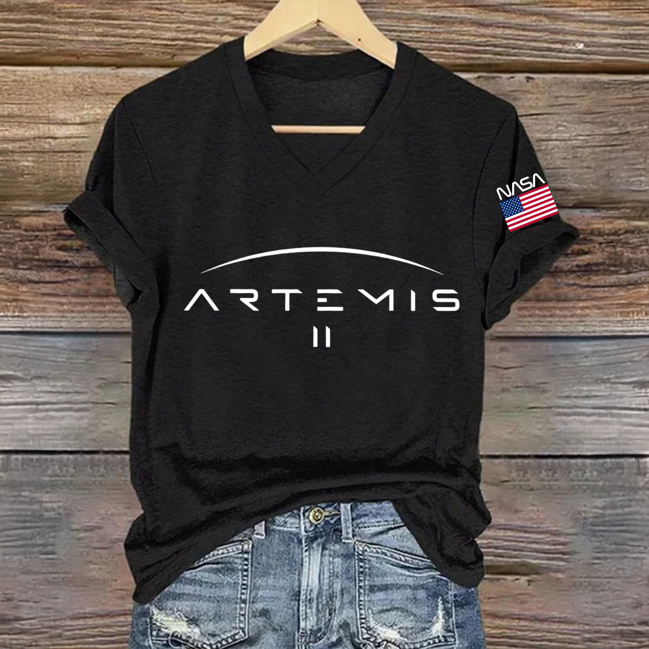 NASA Artemis 2 Mission V-Neck T-Shirt Space Exploration Logo Clothing Astronomy Fan Gift