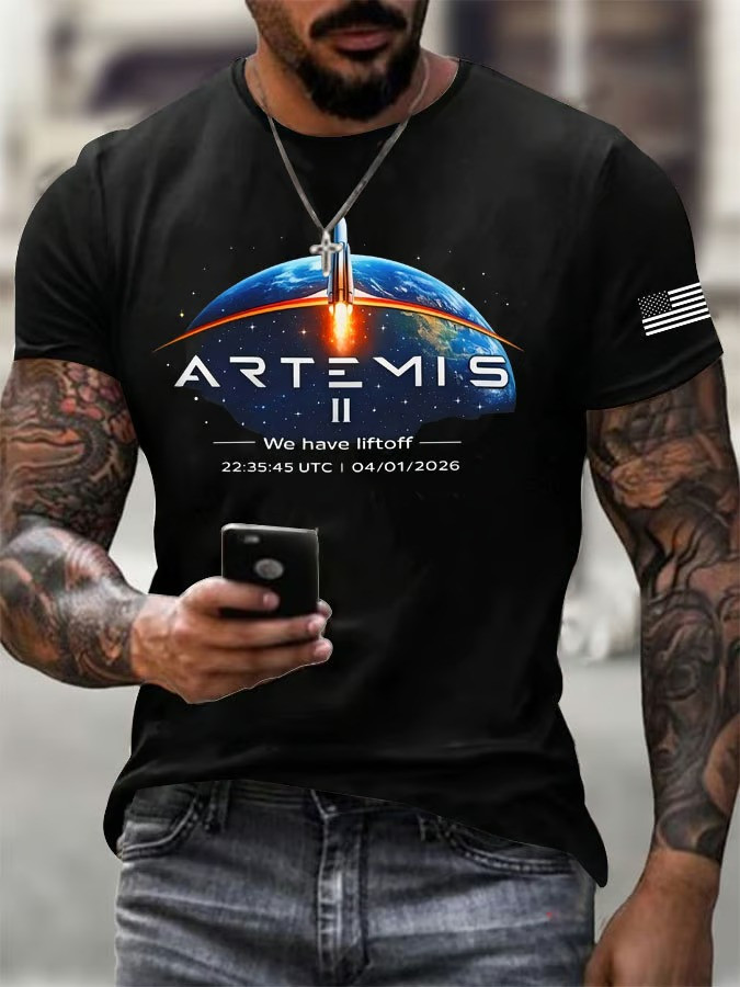 NASA Artemis II 2026 T-Shirt NASA Space Launch With Countdown And Liftoff Apparel Gift For Men