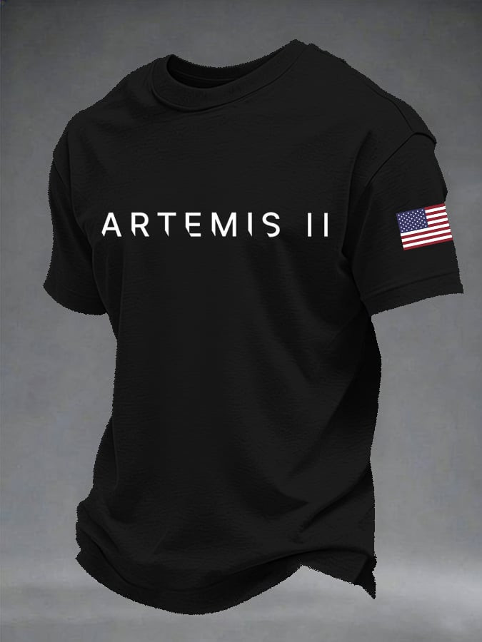 NASA Artemis II 2026 T-Shirt With US Flag Mission To The Moon Clothing Astronaut Fan Gift
