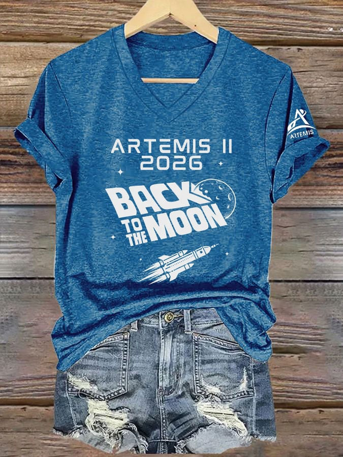 NASA Artemis II 2026 V-Neck Shirt Back To The Moon Clothing Gift For Space Lover