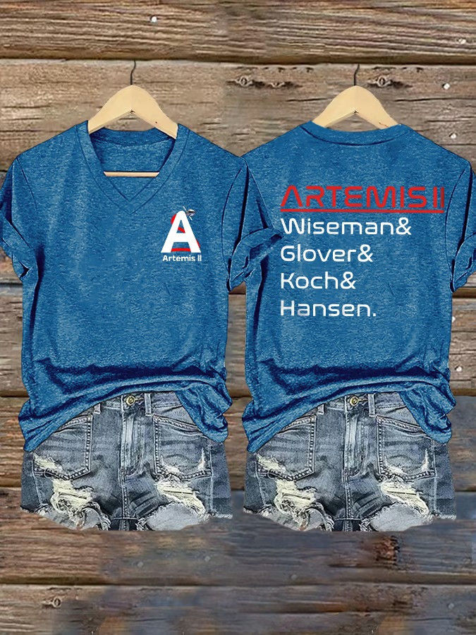 NASA Artemis II 2026 V-Neck Shirt Wiseman Glover Koch Hansen Clothing Space Fan Gift