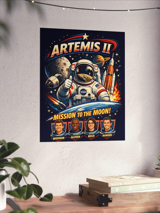 NASA Artemis II Astronaut Poster Astrophile Home Decor Artemis 2 Mission Gift For Space Lovers