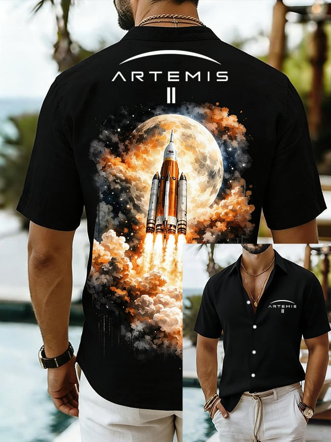 NASA Artemis II Flight Hawaiian Shirt NASA Space Mission With Moon And Rocket Merch Space Gift