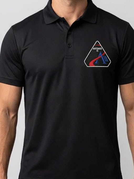 NASA Artemis II Lunar Orbit Mission Polo Shirt Space Exploration Patch Apparel Science Student Gift