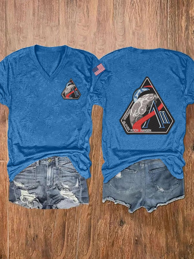 NASA Artemis II Mission V-Neck Shirt Crewed Moon Mission Clothing Space Exploration Gift
