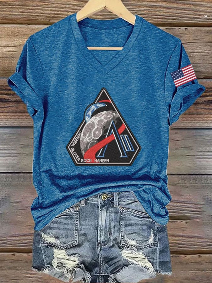 NASA Artemis II Mission V-Neck Shirt Wiseman Glover Koch Hansen Clothing Space Exploration Gift
