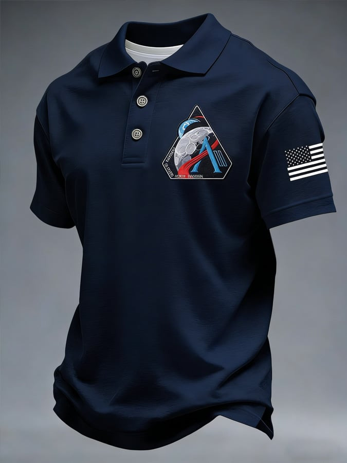 NASA Artemis II Polo Shirt Moon Landing 2026 Commemorative With USA Flag Gift For Space Lover