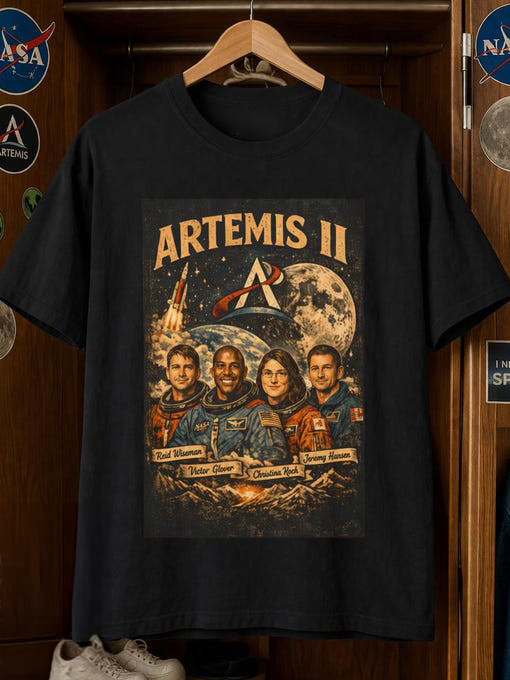 NASA Artemis II T-Shirt Astronauts Moon Rocket Clothes Space Lover Gift