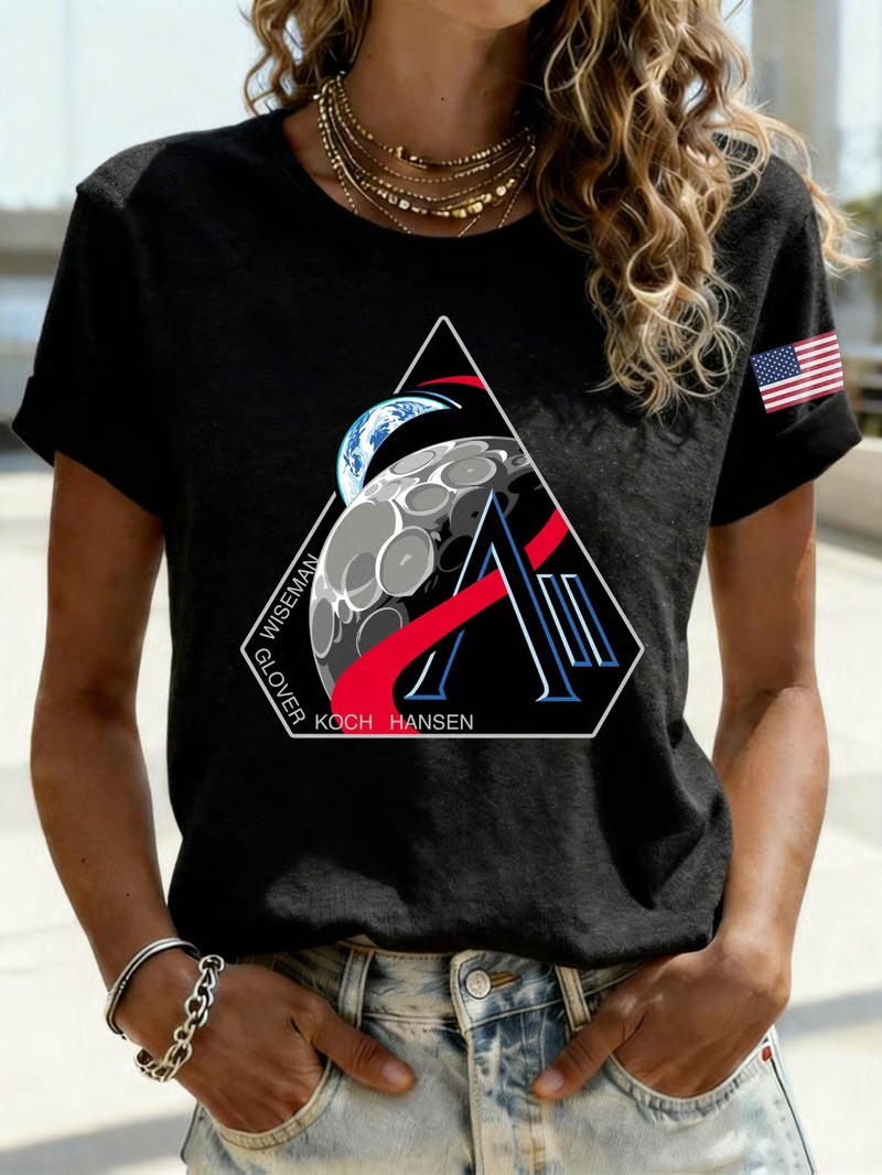 NASA Artemis II T-Shirt With US Flag Space Program Apparel Astronomy Lover Gift