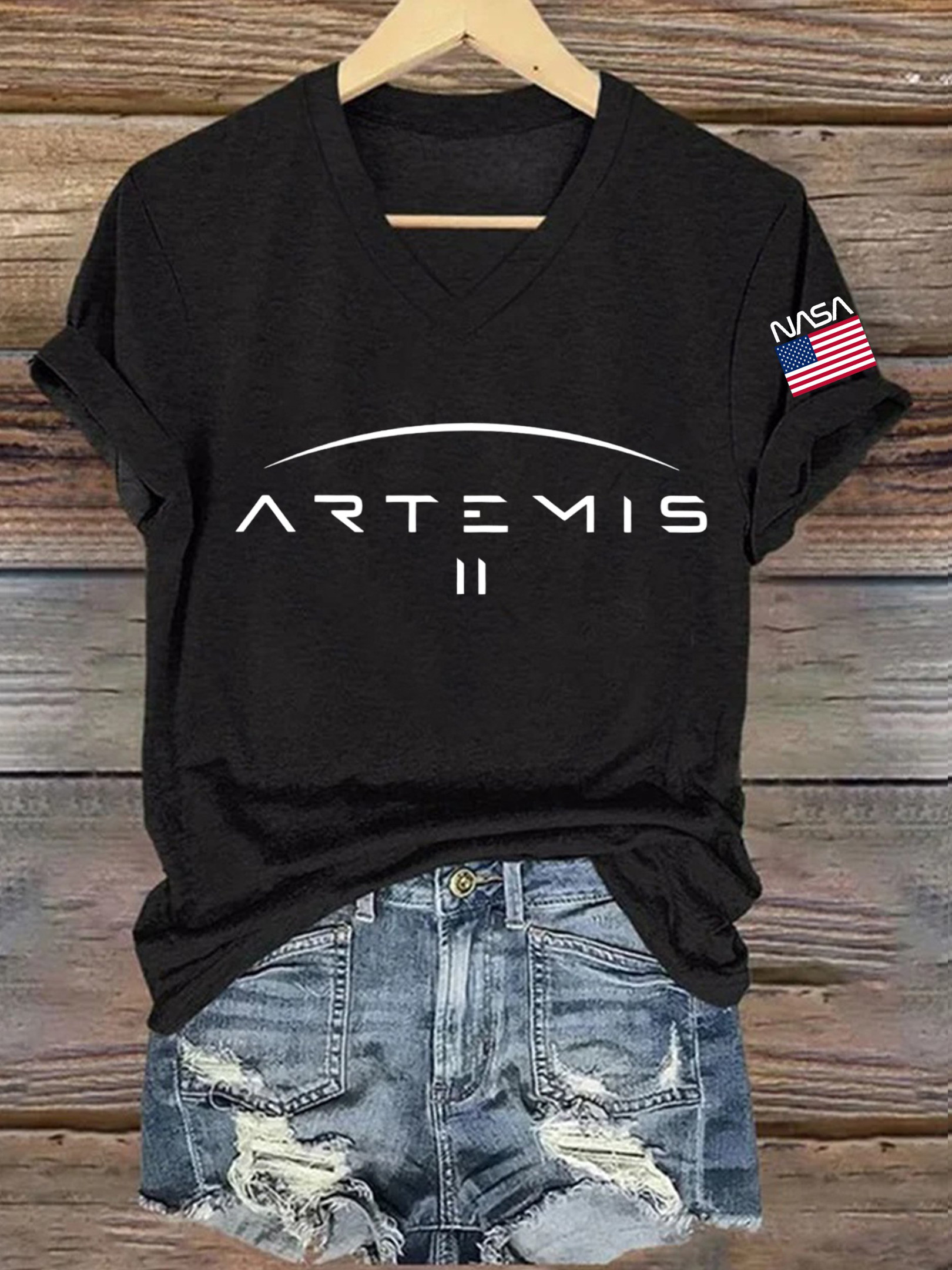 NASA Artemis II V-Neck Shirt American Space Program Apparel Astronaut Crew Fan Gift