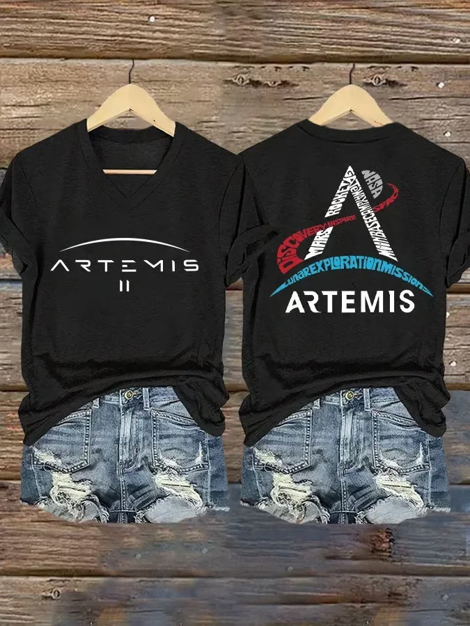 NASA Artemis II V-Neck Shirt Humanity Returns To The Moon Clothing Gift For Science Lovers