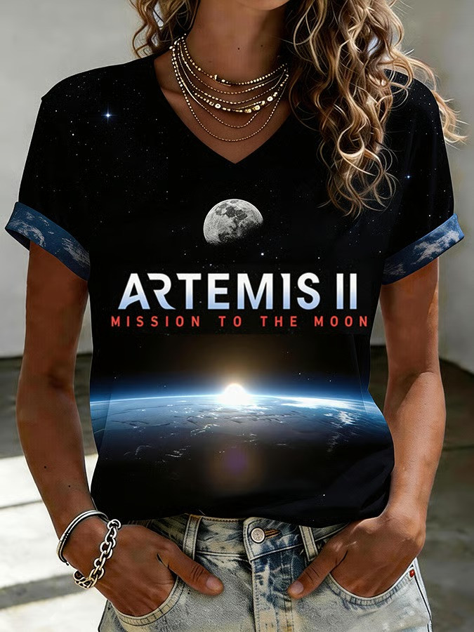 NASA Artemis II V-Neck Shirt Mission To The Moon Apparel Gift For Space Lover