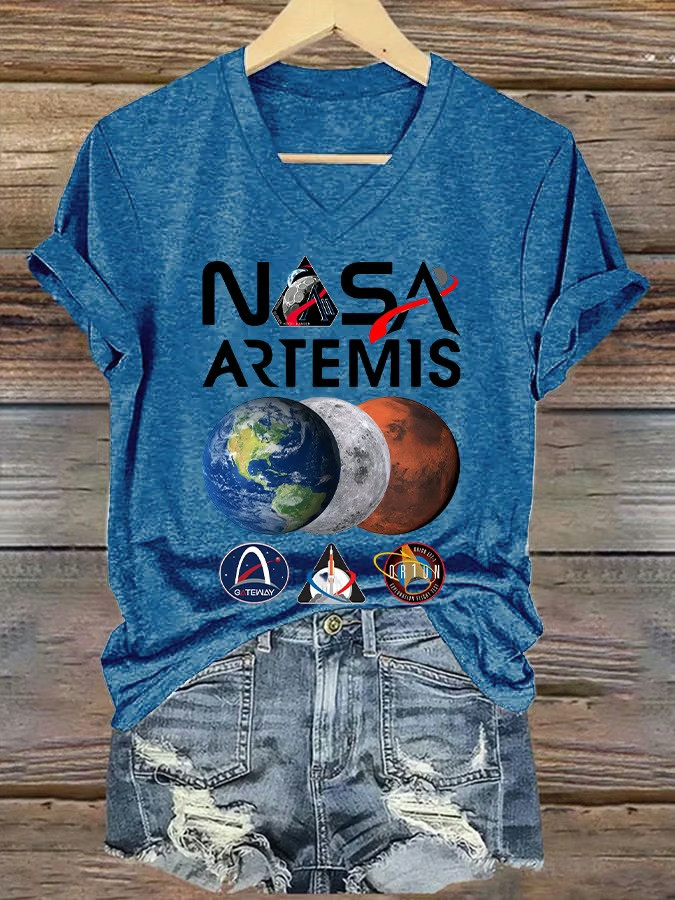 NASA Artemis II V-Neck Shirt NASA Space Program Apparel Space Fan Gift Ideas