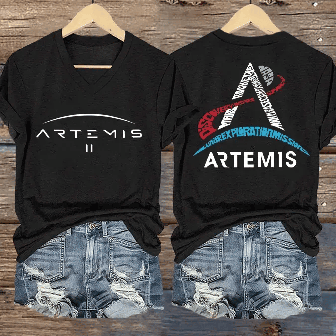 NASA Artemis II V-Neck T-Shirt Lunar Exploration Missions Merch Gift For Science Nerd