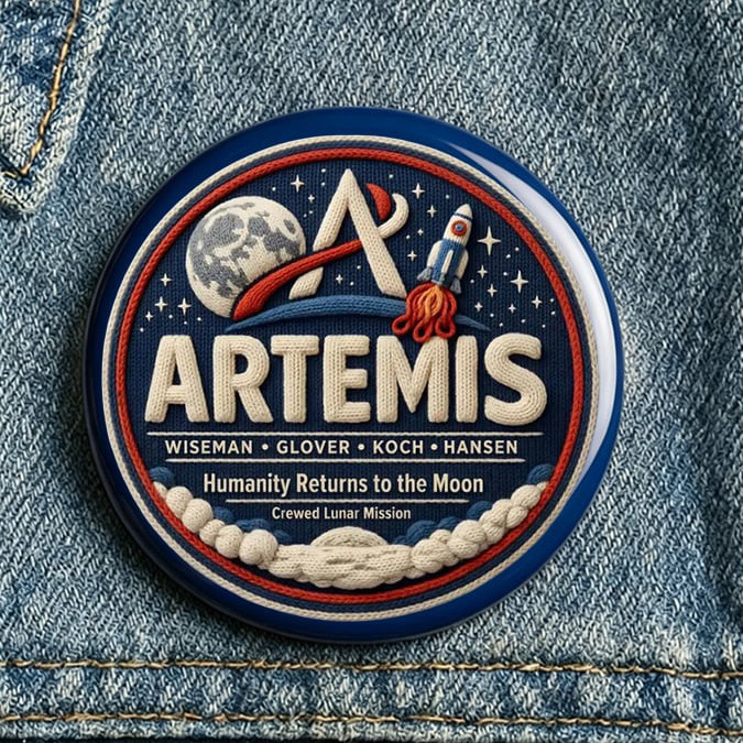 NASA Artemis Word Art Button Pin Humanity Returns To Moon Lapel Pin Gift For Galaxy Dreamer