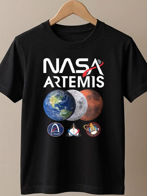 NASA Artemis Word Art T-Shirt E Moon Mars Journey Merch Gift For Astronomy Fans