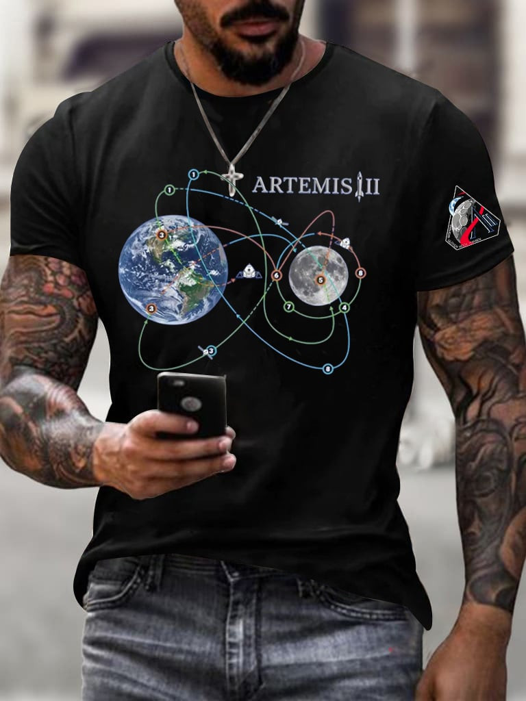 NASA Artemis Word Art T-Shirt E To Moon Trajectory Clothes Lunar Mission Gift