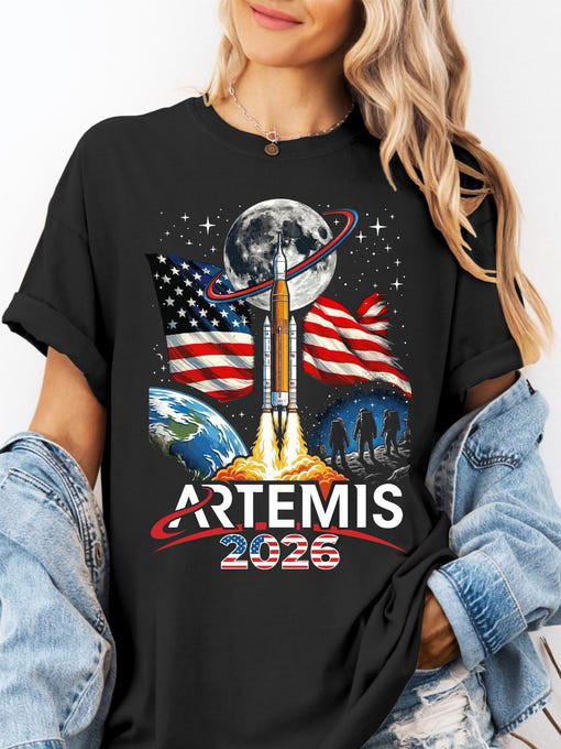NASA Artemis Word Art T-Shirt SLS Rocket Launch Clothing Gift For Aspiring Astronauts